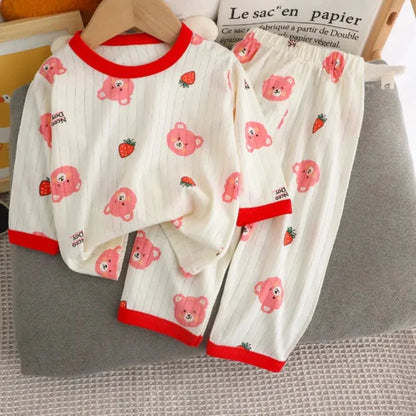 2023 Cartoon Print Kids Summer Pajama Set for Boys and Girls - Three-Quarter Sleeve T-Shirt and Pants Homewear
