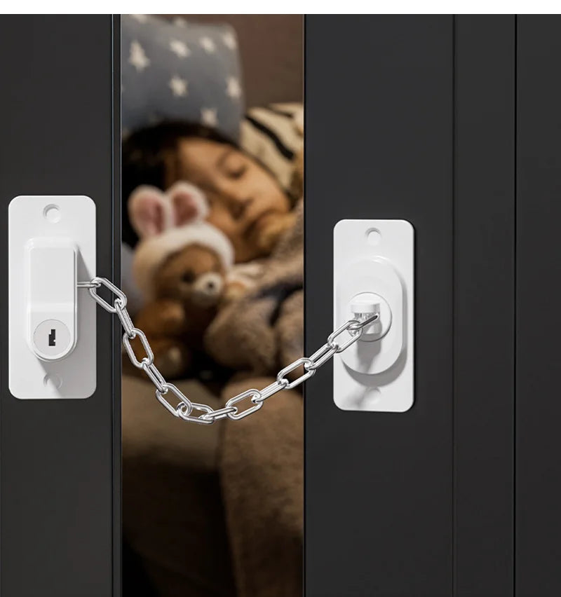 Adjustable Stainless Steel Chain Safety Lock for Children - Window, Cabinet, Door, and Refrigerator Security Protection