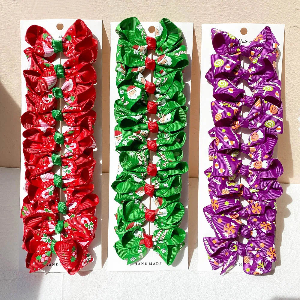 10-Count Festive Bow Hair Clips for Newborns - Halloween & Christmas Baby Girl Accessories
