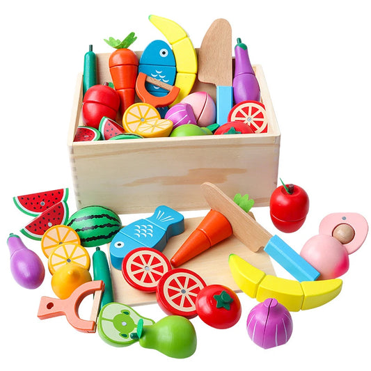 Wooden Magnetic Fruit and Vegetable Playset - Educational Kitchen Toy for Kids