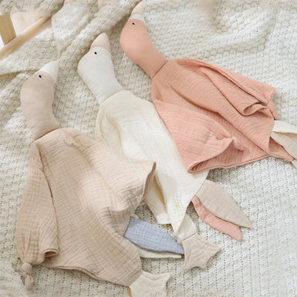 Soft Animal Goose Comfort Blanket and Teether Baby Soother Bib for Nursing and Cuddling