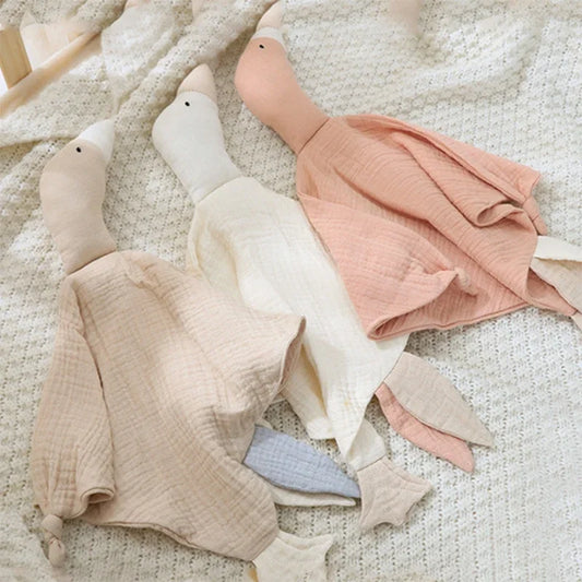 Soft Animal Goose Comfort Blanket and Teether Baby Soother Bib for Nursing and Cuddling