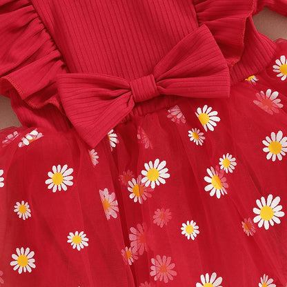 Adorable Baby Girl 2-Piece Daisy Print Summer Romper Dress Set with Matching Headband