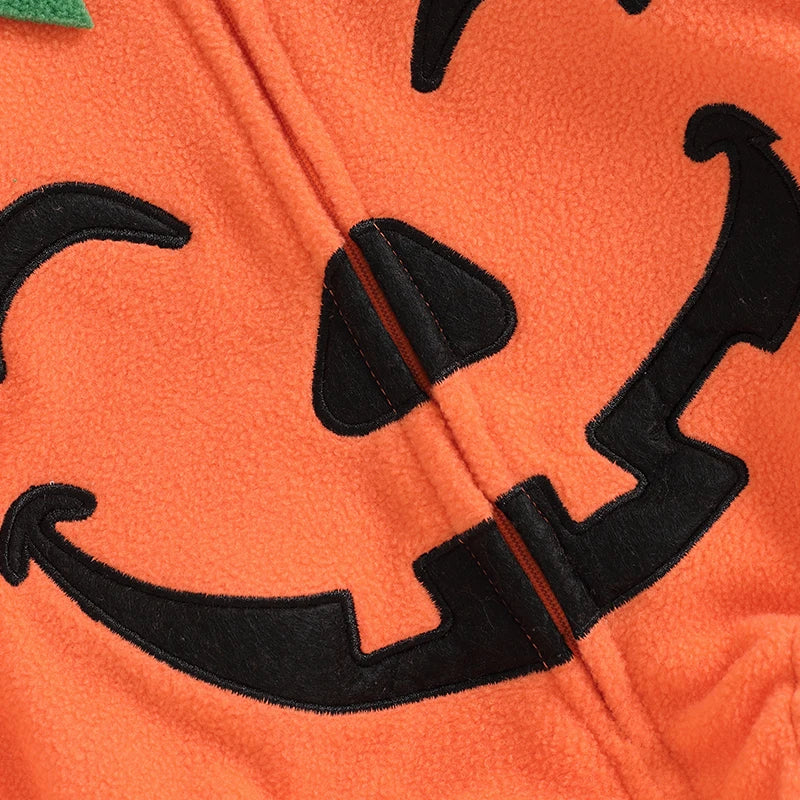 Adorable Pumpkin Print Hooded Romper for Babies - Long Sleeve Halloween Jumpsuit for Newborns, Unisex Autumn/Winter Outfit