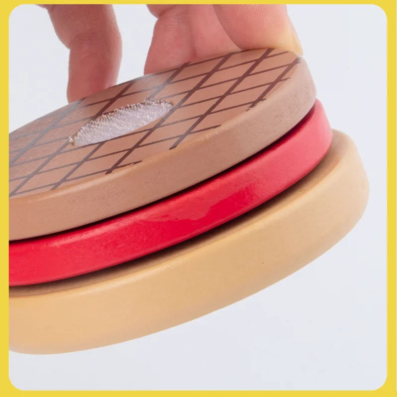 Wooden Hamburger & Fries Play Set - Interactive Montessori Kitchen Toy for Kids