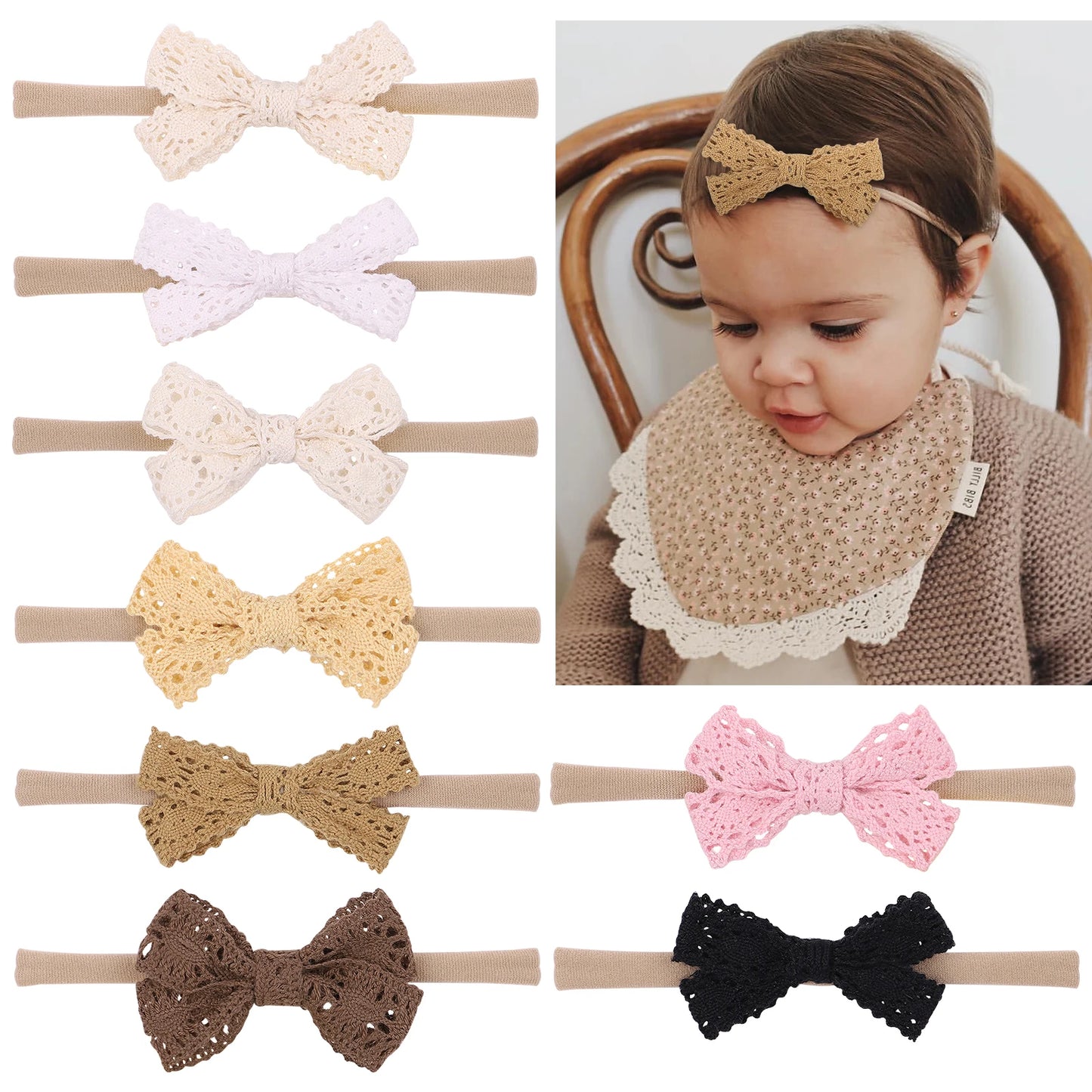Adorable 2.7-Inch Lace Bow Baby Headbands - Perfect for Newborn Girls