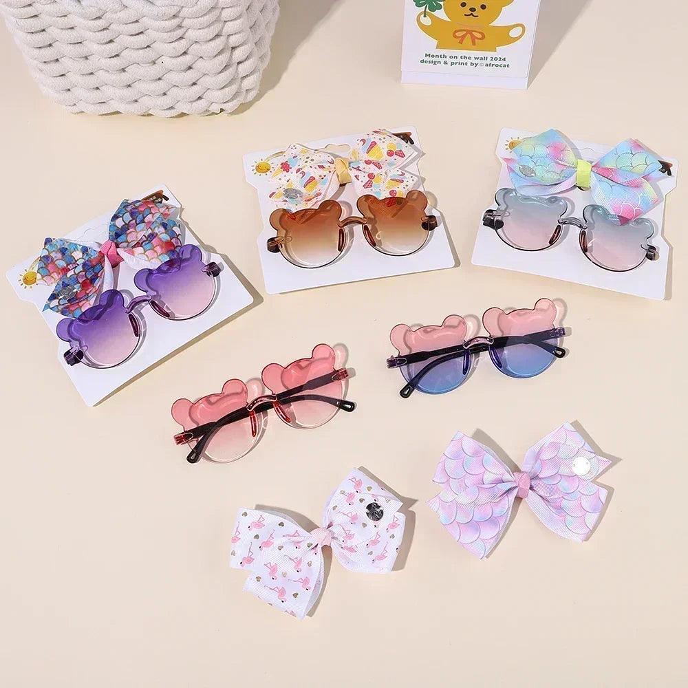 Adorable 2-Piece Newborn Hair Accessories Set - Cute Bow Headband & Bear Glasses for Infants and Kids