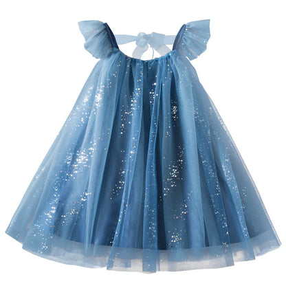 Summer Tulle Sequin Ruffled Dress for Girls - Elegant Birthday Princess Casual Party Dress