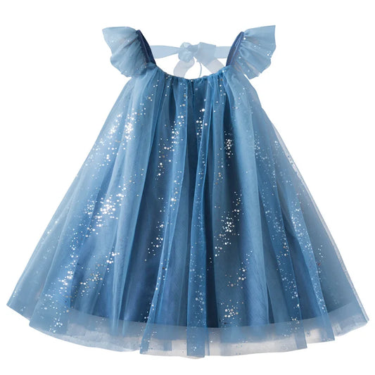 Summer Tulle Sequin Ruffled Dress for Girls - Elegant Birthday Princess Casual Party Dress