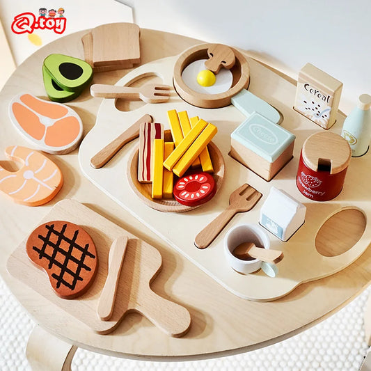 Creative Wooden Play Kitchen for Kids with Baking Tools and Role-Playing Food