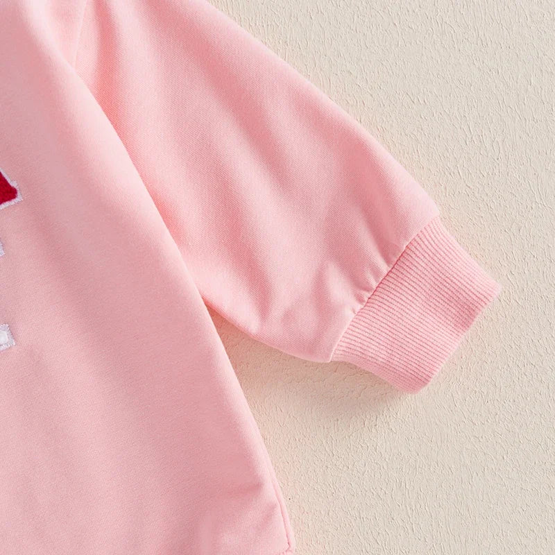 Adorable Baby Girls Christmas Long Sleeve Romper with Embroidered Letter Bow for Newborns
