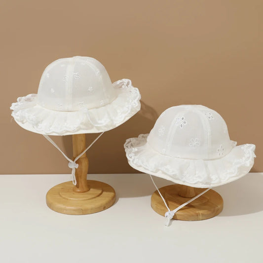 Summer Floral Lace Bucket Hat for Baby Girls - Cute Adjustable Fisherman Cap for Toddlers 1-3 Years