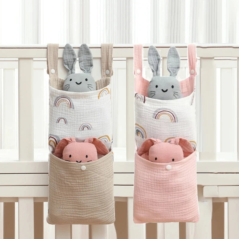 Cotton Nursery Crib Storage Organizers - Convenient Diaper and Toy Pockets