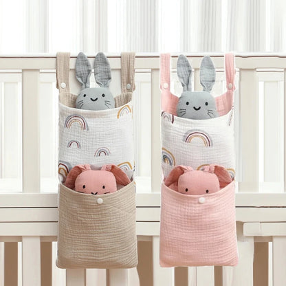 Cotton Nursery Crib Storage Organizers - Convenient Diaper and Toy Pockets