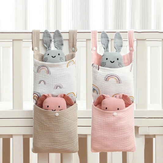 Cotton Nursery Crib Storage Organizers - Convenient Diaper and Toy Pockets