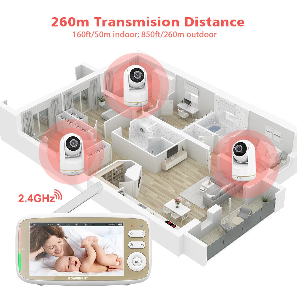 VB803 5-Inch Baby Monitor with 720P HD Display, 330° Pan & 135° Tilt, 3X Zoom, Two-Way Audio, Night Vision, and Lullaby Function