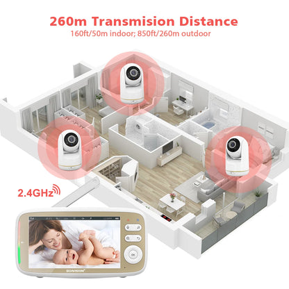 VB803 5-Inch Baby Monitor with 720P HD Display, 330° Pan & 135° Tilt, 3X Zoom, Two-Way Audio, Night Vision, and Lullaby Function