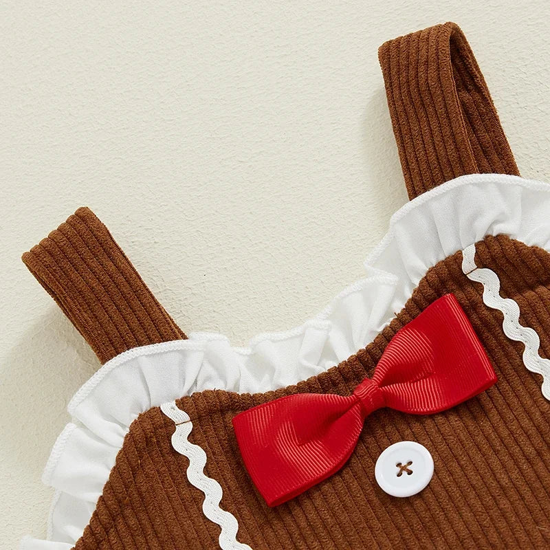 Adorable A-Line Dress for Baby Girls with Gingerbread Man Patch and Ruffled Bow - Perfect for Christmas Parties
