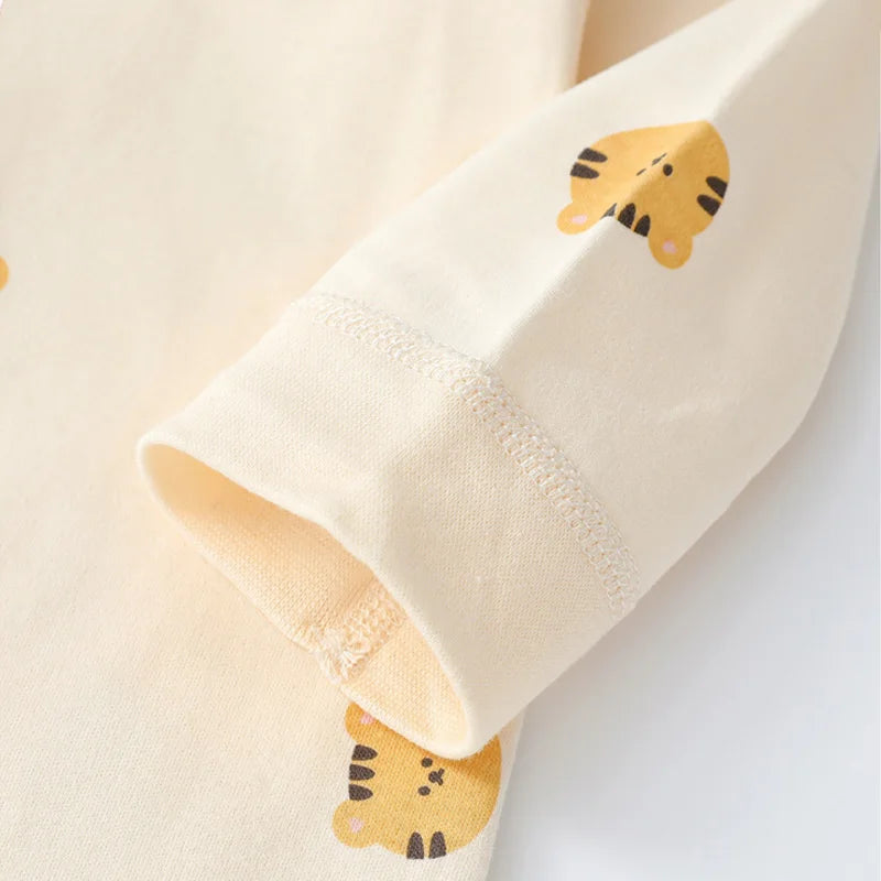 Autumn Cartoon Bear Print Cotton Romper for Newborn Boys and Girls - Toddler One-Piece Bodysuit