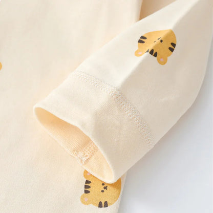 Autumn Cartoon Bear Print Cotton Romper for Newborn Boys and Girls - Toddler One-Piece Bodysuit