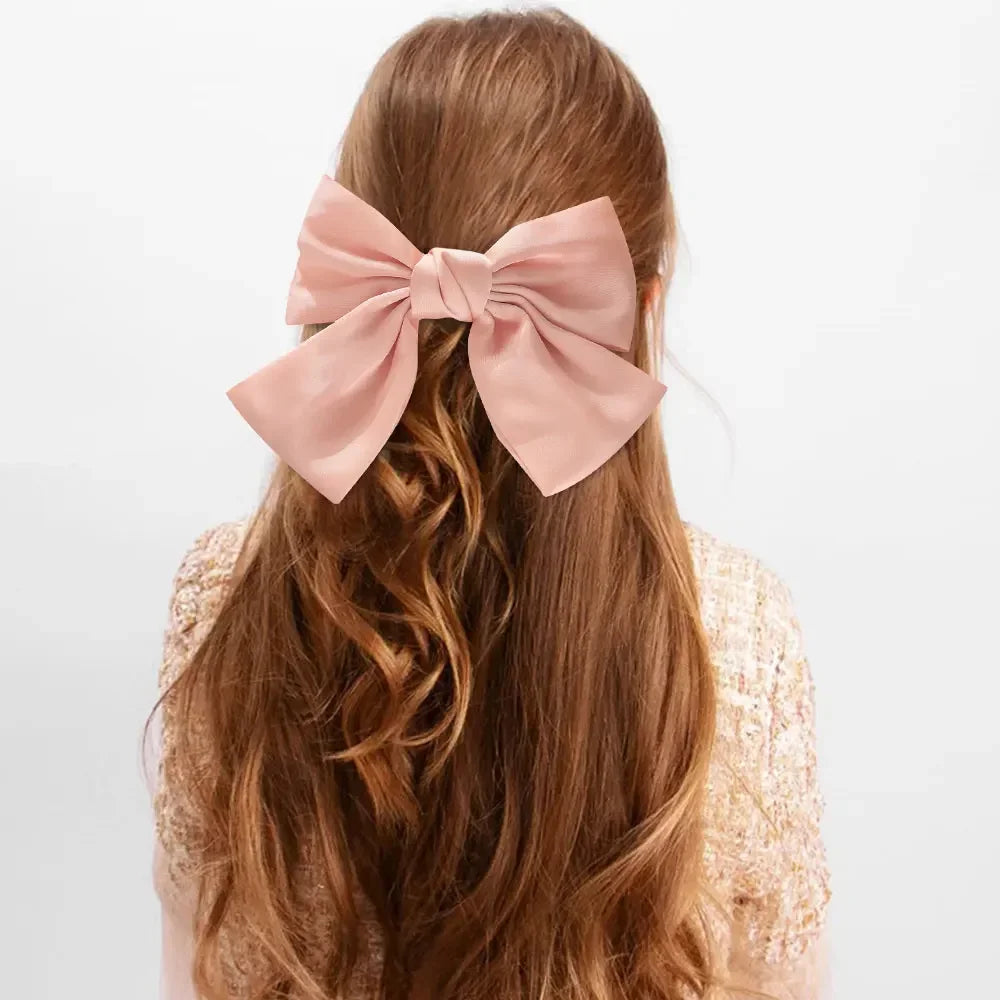 2Pcs Y2K Inspired Satin Bow Hair Clips for Women - Chic Ponytail Barrettes and Sweet Girl Hair Accessories