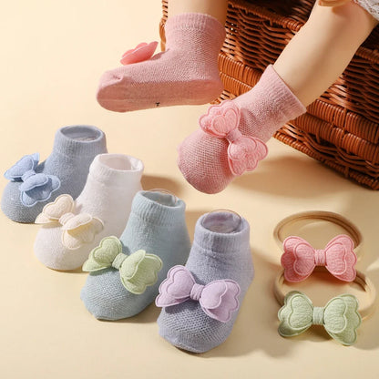 Adorable Baby Socks and Flower Headband Set - 2pcs Candy Color Bow Accessories for Newborns