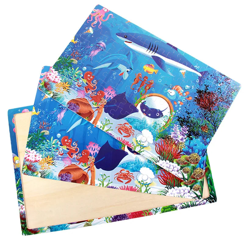 100-Piece Wooden Animal Jigsaw Puzzles - Farm and Dinosaur Themes for Early Education and Montessori Learning Toys for Kids
