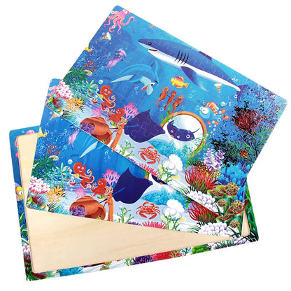 100-Piece Wooden Animal Jigsaw Puzzles - Farm and Dinosaur Themes for Early Education and Montessori Learning Toys for Kids