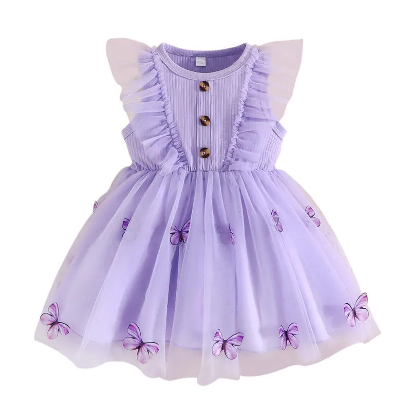 Toddler Ruffle Sleeveless Dress with 3D Butterfly Accent - Cute Princess Party Outfit for Baby Girls