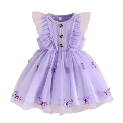 Toddler Ruffle Sleeveless Dress with 3D Butterfly Accent - Cute Princess Party Outfit for Baby Girls