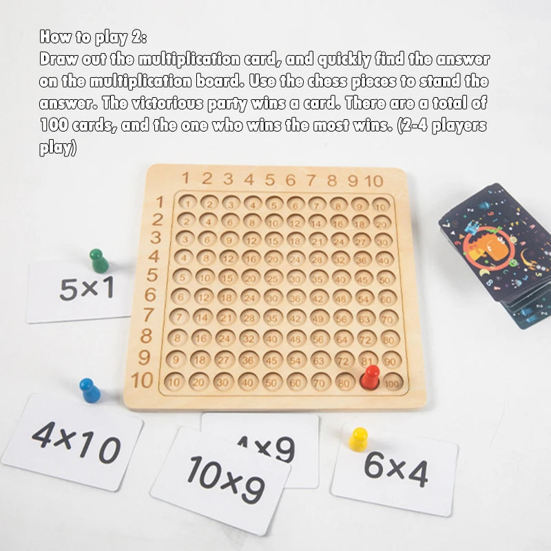 Wooden Multiplication Board Game Kids Montessori Learning Educational Toys Math Counting Hundred Board Interactive Thinking Game