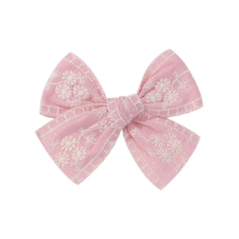 Vintage Floral Bow Hair Clips for Kids - Charming Embroidered Baby Accessories