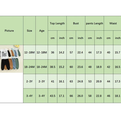 RUEWEY Boys' Fashionable Spring Autumn Outfit Set - Long Sleeve Letter Sweatshirt with Drawstring Pocket Pants