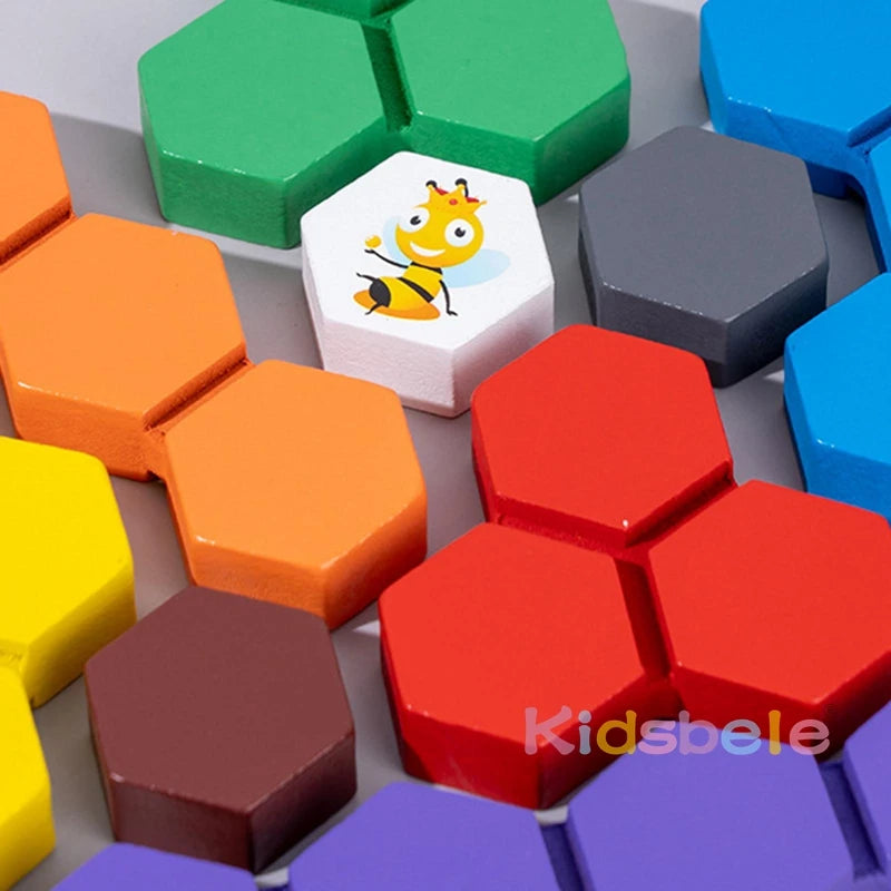 Vibrant Hexagonal Number Puzzle Set - Engaging Wooden Honeycomb Game for Kids