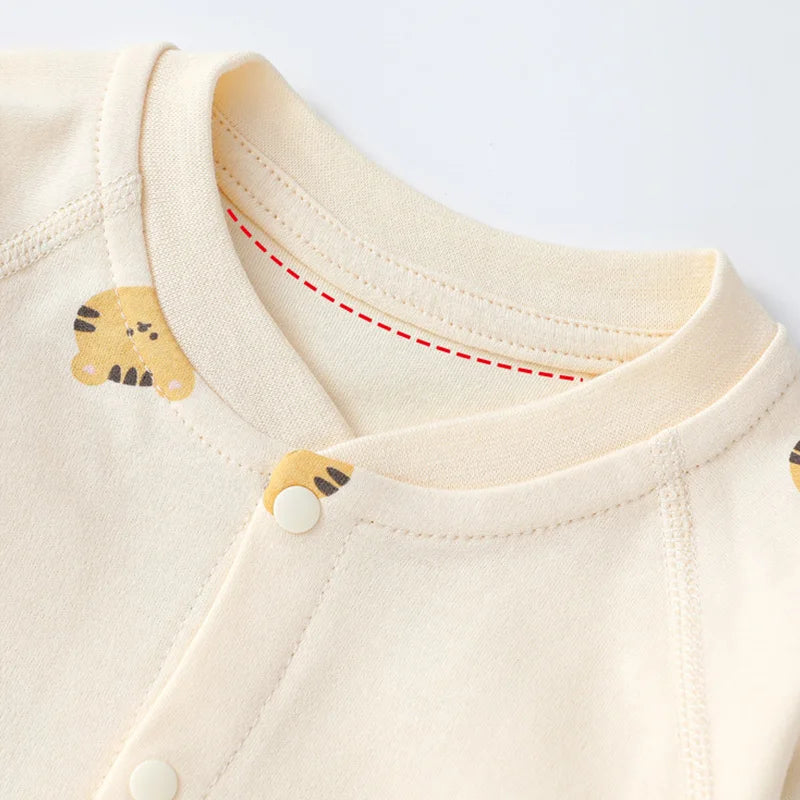 Autumn Cartoon Bear Print Cotton Romper for Newborn Boys and Girls - Toddler One-Piece Bodysuit