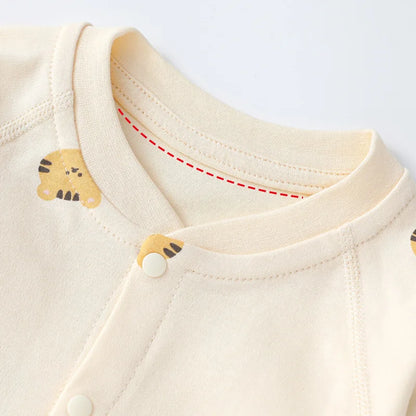 Autumn Cartoon Bear Print Cotton Romper for Newborn Boys and Girls - Toddler One-Piece Bodysuit