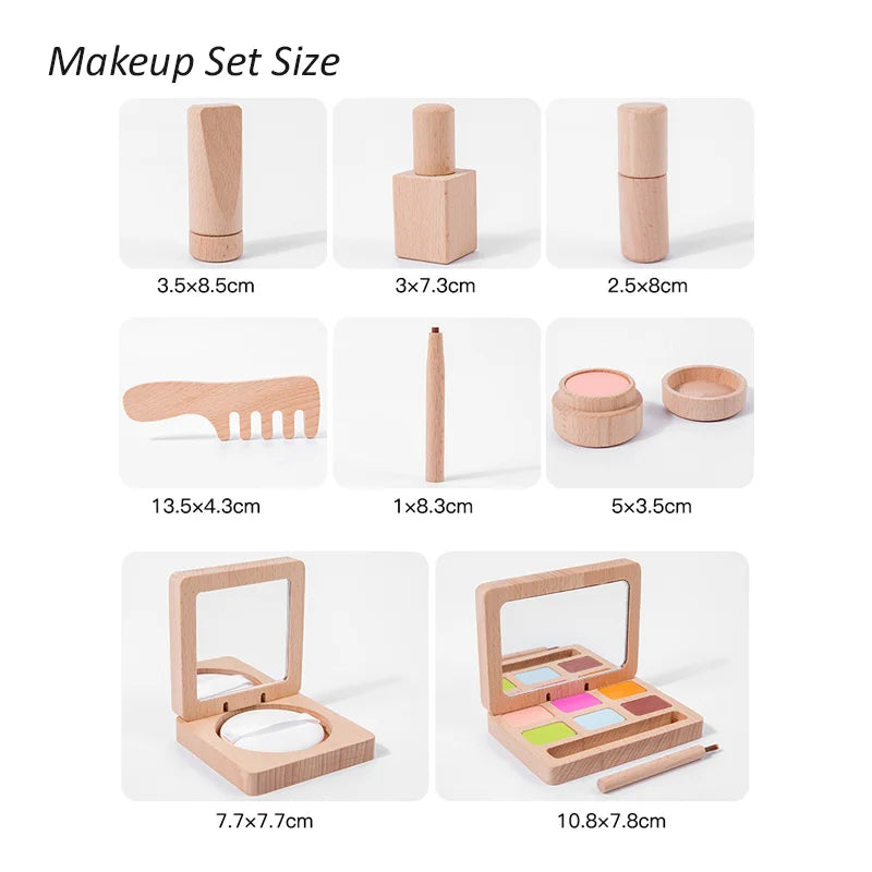 Wooden Pretend Play Toy Makeup Kit Cosmetic Bag Doctor Imitation Game Tool Set Toys for Girls and Boys Interest Development Gift