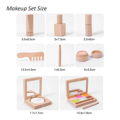 Wooden Pretend Play Toy Makeup Kit Cosmetic Bag Doctor Imitation Game Tool Set Toys for Girls and Boys Interest Development Gift