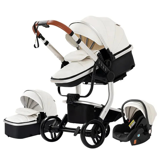 Versatile 3-in-1 Lightweight Baby Stroller with High-Quality PU Leather and Four-Wheel Design