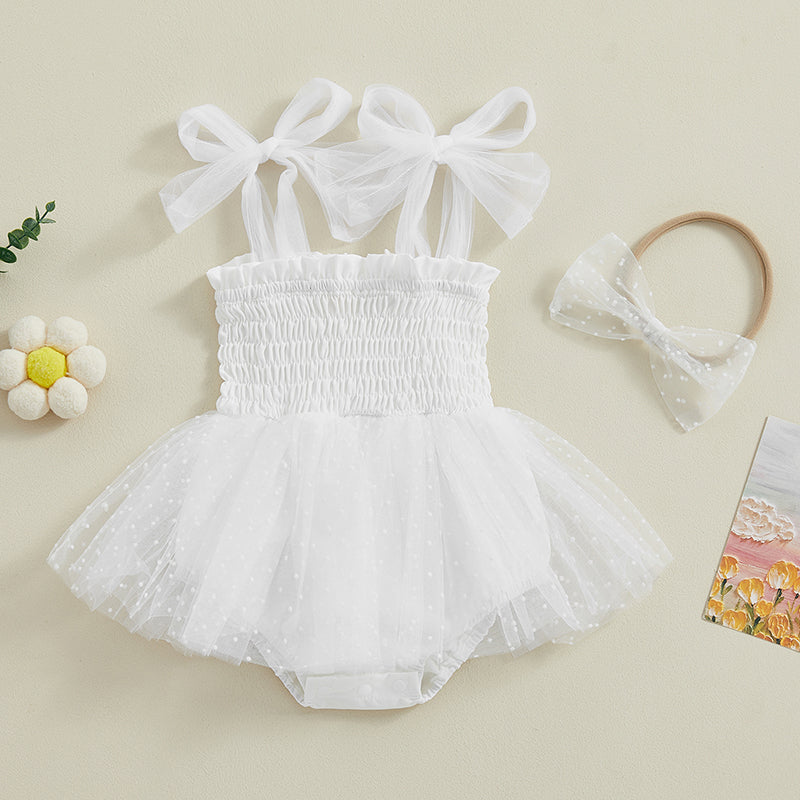 Adorable Baby Girl Summer 2-Piece Outfit Set: Sleeveless Smocked Romper Dress with Matching Headband