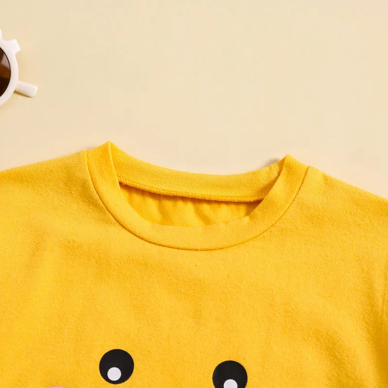Adorable Summer Cartoon Chick Romper for Newborns - Short Sleeve Jumpsuit for Boys and Girls