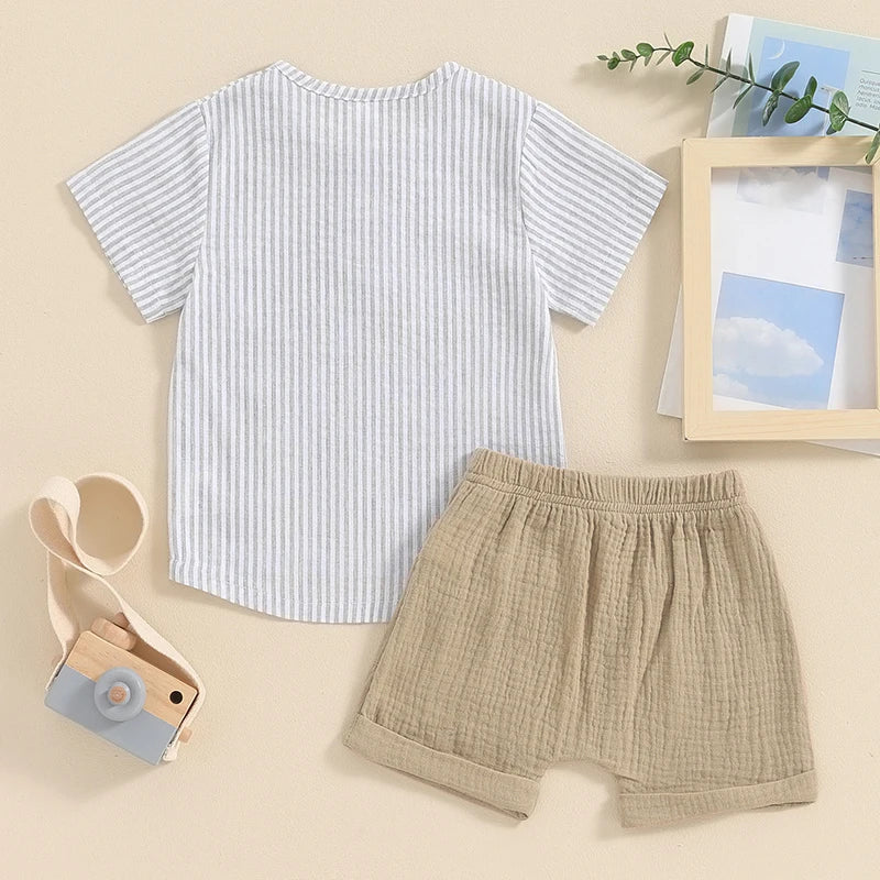 Summer Striped T-Shirt and Drawstring Shorts Set for Toddler Boys (6M-4Y)