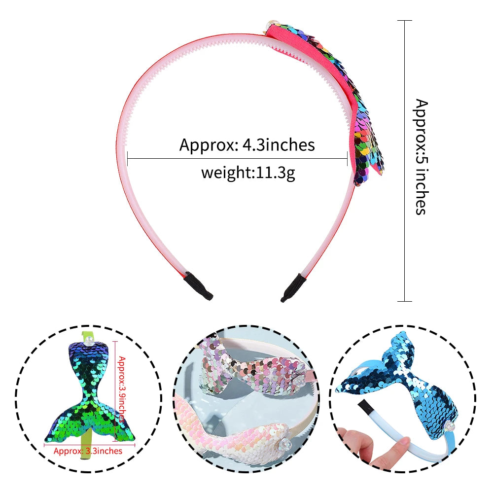 Rainbow Mermaid Sequin Headbands for Baby Girls - Handmade Kids Hair Accessories with Pearls