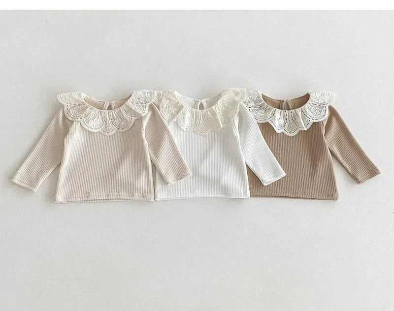Autumn Ruffle Collar Long Sleeve T-Shirt for Newborn Girls - Cute Cotton Top for 0-2 Years
