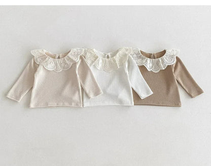 Autumn Ruffle Collar Long Sleeve T-Shirt for Newborn Girls - Cute Cotton Top for 0-2 Years