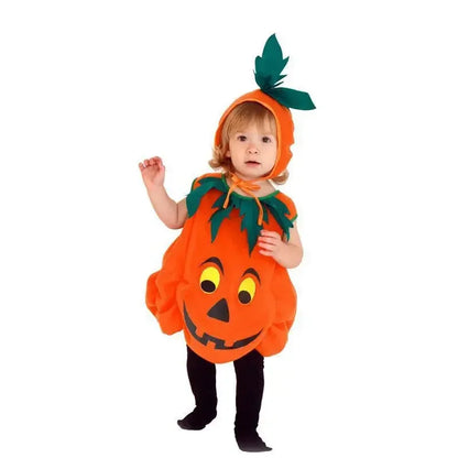 Adorable Kids Pumpkin Costume Set with Top Hat and Tote Bag for Halloween Fun