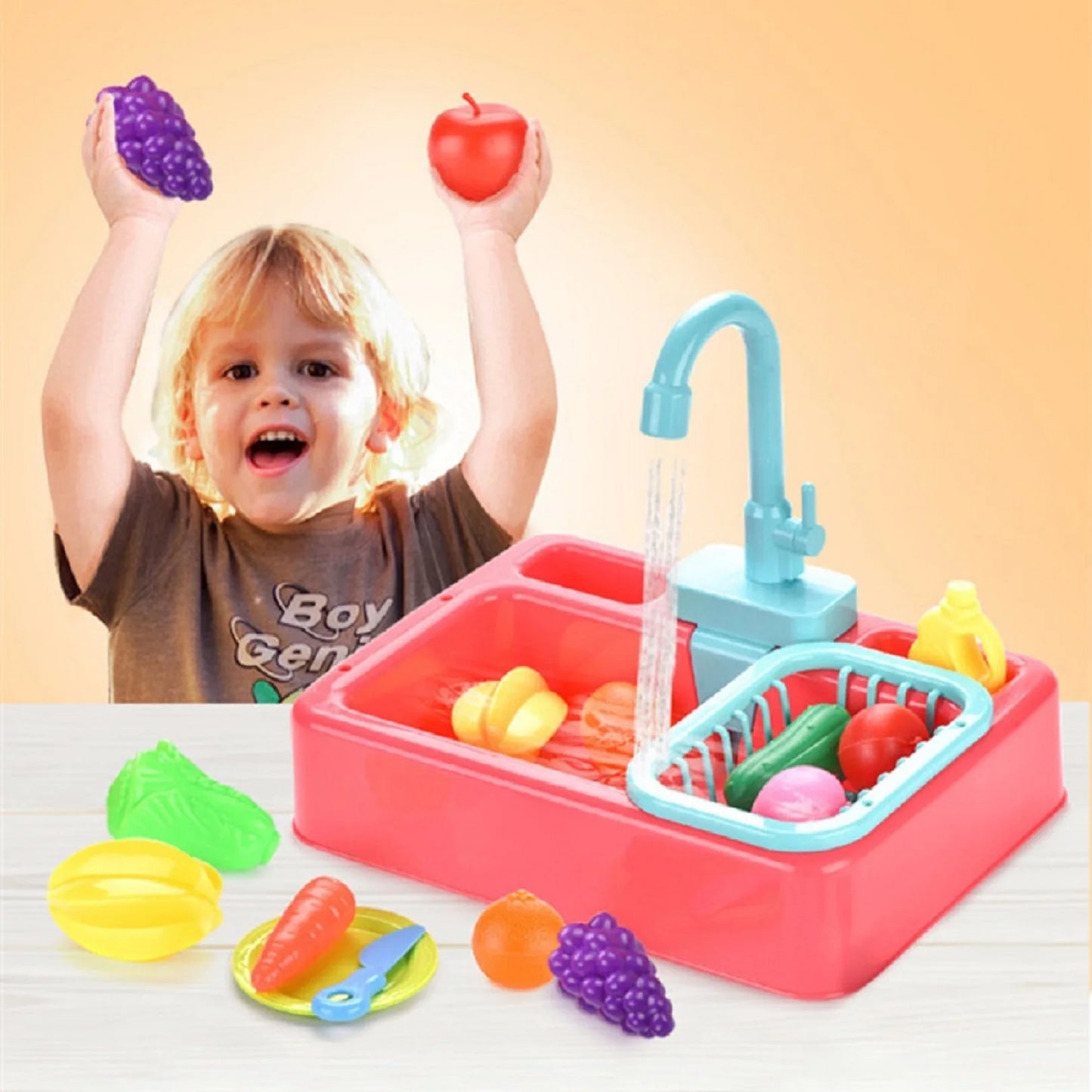 Kids Electric Dishwashing Playset - Water Simulation Sink Toy for Role-Playing Housework Activities