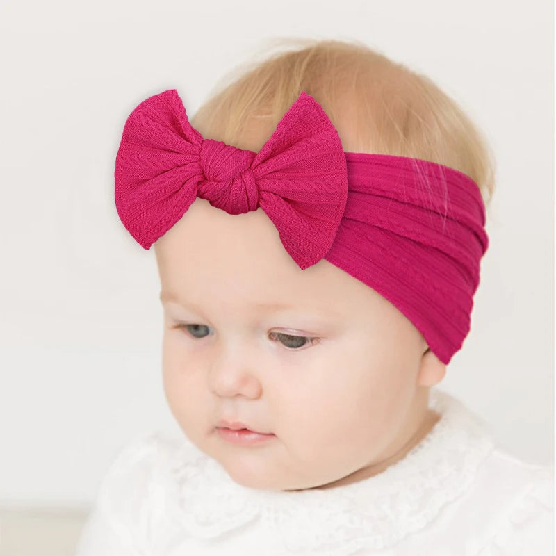 48-Color Soft Nylon Baby Headbands for Girls - Elastic Knit Turban Bows Hair Accessories for Newborns