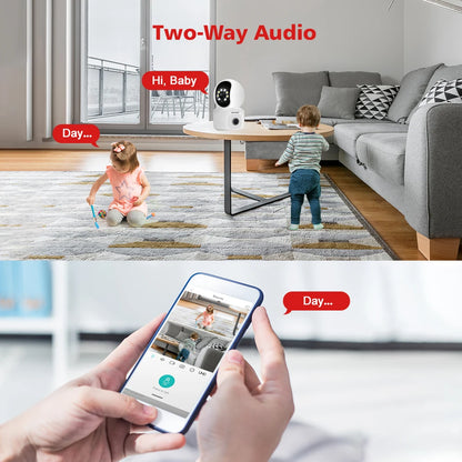 4MP HD WiFi PTZ Baby Monitor Camera with Dual-Lens, Dual-Screen, Auto Tracking, and Human Detection - ONVIF Security Surveillance System