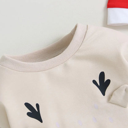 Adorable Christmas Infant Bodysuit Set for Boys and Girls - Long Sleeve Elk Print Jumpsuit with Matching Hat - 2-Piece Autumn Outfit